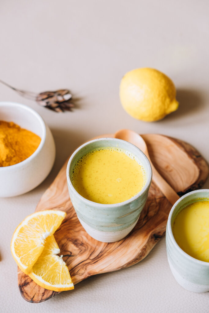 yellow drink and fruits