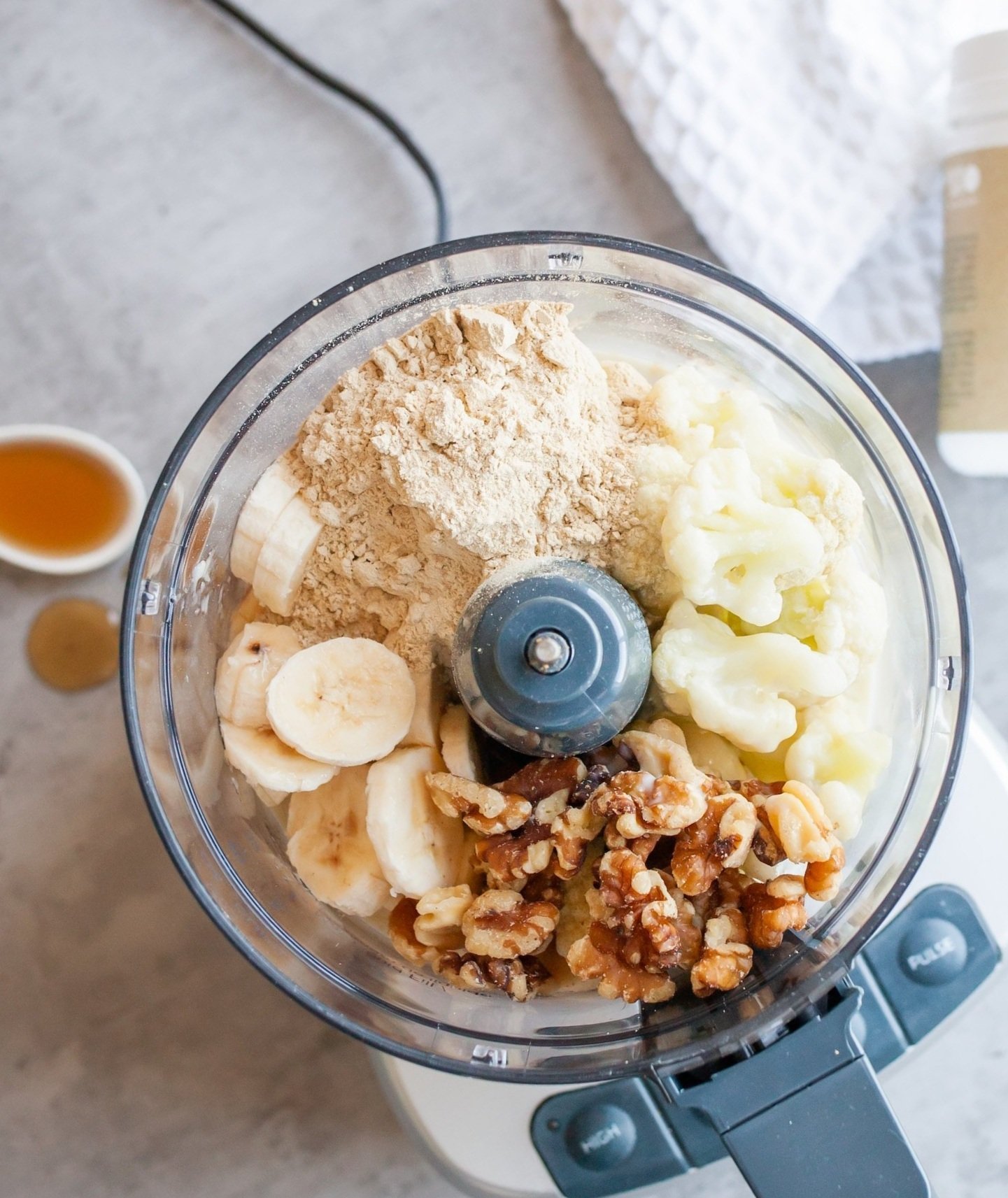 Fruits and nuts in a blender