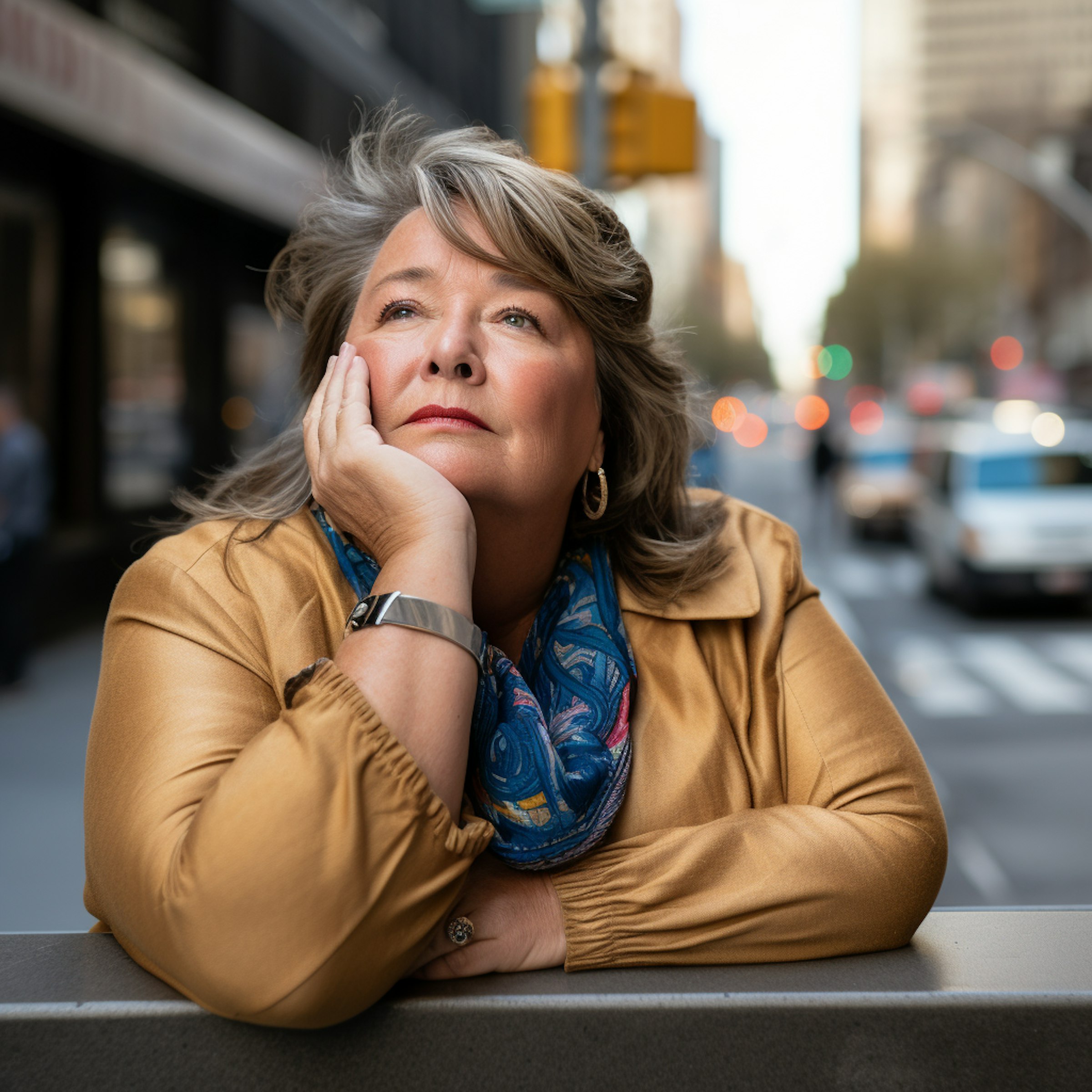 woman contemplating in an urban setting