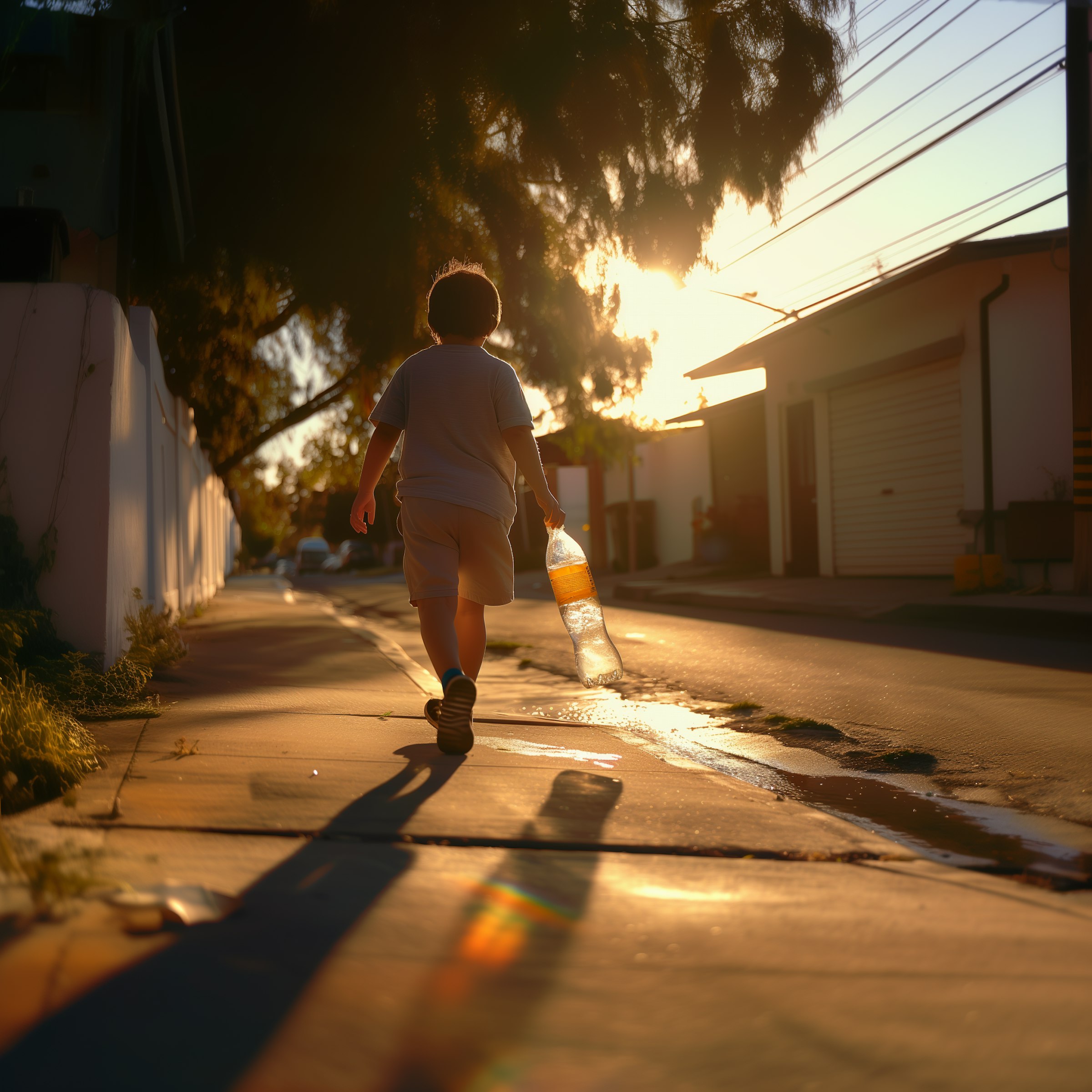 a kid Strolling in sunset-in-Suburbia.