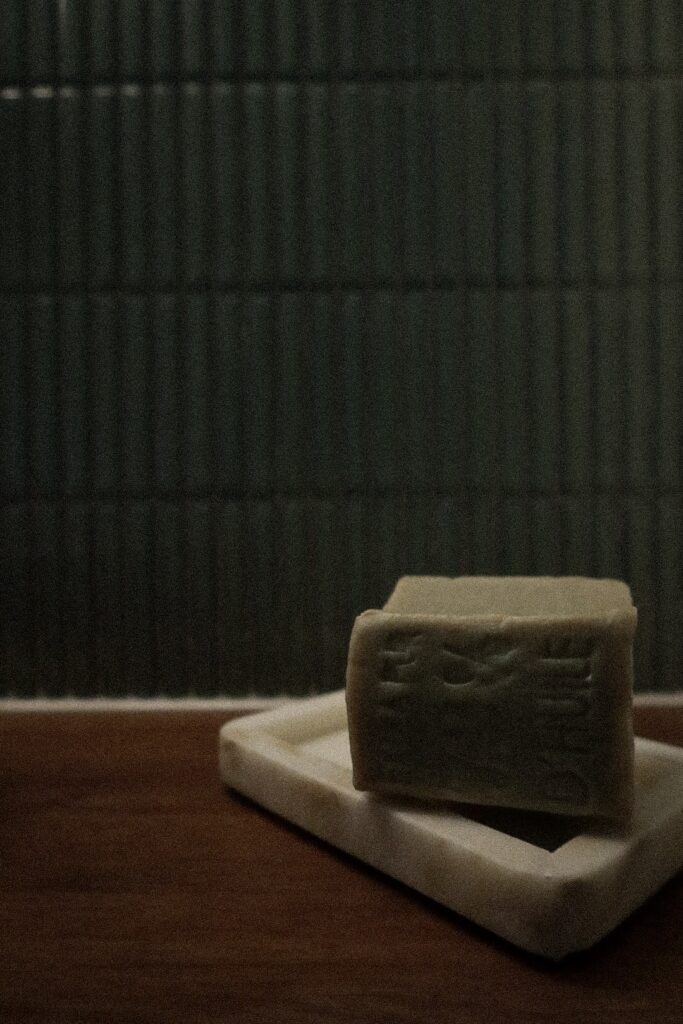 Grounded - Artisanal soap bar on ceramic dish in minimalist setting - TVS